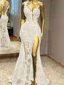 Sheath En skuldret Applikasjoner Blonder Gulvlengde Tyll Ballkjole