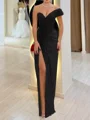 Sheath En skuldret Plissert Gulvlengde Chiffong Korsett Ballkjole
