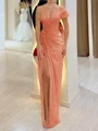 Sheath En skuldret Plissert Gulvlengde Chiffong Korsett Ballkjole