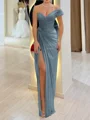 Sheath En skuldret Plissert Gulvlengde Chiffong Korsett Ballkjole