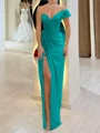 Sheath En skuldret Plissert Gulvlengde Chiffong Korsett Ballkjole