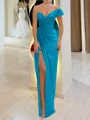 Sheath En skuldret Plissert Gulvlengde Chiffong Korsett Ballkjole