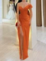 Sheath En skuldret Plissert Gulvlengde Chiffong Korsett Ballkjole