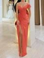 Sheath En skuldret Plissert Gulvlengde Chiffong Korsett Ballkjole