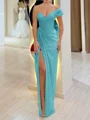 Sheath En skuldret Plissert Gulvlengde Chiffong Korsett Ballkjole
