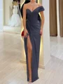 Sheath En skuldret Plissert Gulvlengde Chiffong Korsett Ballkjole
