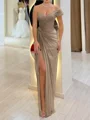 Sheath En skuldret Plissert Gulvlengde Chiffong Korsett Ballkjole