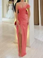 Sheath En skuldret Plissert Gulvlengde Chiffong Korsett Ballkjole