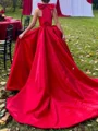 A-line kjole Halterneck Bue Kapell Slep Satin Korsett Ballkjole