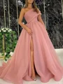 Ballkjole/Prinsesse En skuldret Sweep/Børste train Organza Ballkjole med Benspalte