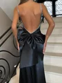 Sheath Spaghetti Bue Gulvlengde Silkeeaktig Sateng Ballkjole