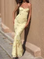 Sheath Spaghetti Applikasjoner Blonder Gulvlengde Tyll Ballkjole