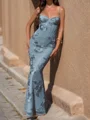 Sheath Spaghetti Applikasjoner Blonder Gulvlengde Tyll Ballkjole