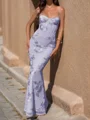 Sheath Spaghetti Applikasjoner Blonder Gulvlengde Tyll Ballkjole