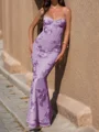 Sheath Spaghetti Applikasjoner Blonder Gulvlengde Tyll Ballkjole