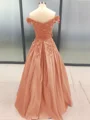 Ballkjole/Prinsesse Bare Skuldre Gulvlengde Satin Ballkjole med Applikasjoner Blonder