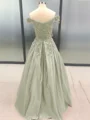 Ballkjole/Prinsesse Bare Skuldre Gulvlengde Satin Ballkjole med Applikasjoner Blonder