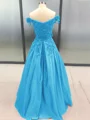 Ballkjole/Prinsesse Bare Skuldre Gulvlengde Satin Ballkjole med Applikasjoner Blonder