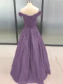 Ballkjole/Prinsesse Bare Skuldre Gulvlengde Satin Ballkjole med Applikasjoner Blonder