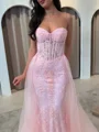 Sheath Sweetheart Applikasjoner Blonder Sweep/Børste train Tyll Korsett Ballkjole