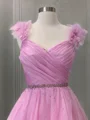 A-line kjole V-hals Sweep/Børste train Organza Ballkjole med Volanger