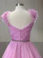A-line kjole V-hals Sweep/Børste train Organza Ballkjole med Volanger