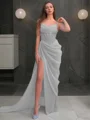 Sheath Spaghetti Sweep/Børste train Organza Ballkjole med Benspalte