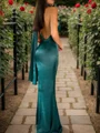 Sheath Halterneck Plissert Gulvlengde Silkeeaktig Sateng Kjole