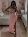 Sheath Spaghetti Applikasjoner Blonder Gulvlengde Strekk Crêpe Korsett Kjole