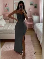 Sheath Spaghetti Applikasjoner Blonder Gulvlengde Strekk Crêpe Korsett Kjole