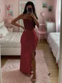 Sheath Spaghetti Applikasjoner Blonder Gulvlengde Strekk Crêpe Korsett Kjole