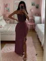 Sheath Spaghetti Applikasjoner Blonder Gulvlengde Strekk Crêpe Korsett Kjole