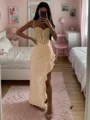 Sheath Spaghetti Applikasjoner Blonder Gulvlengde Strekk Crêpe Korsett Kjole