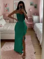 Sheath Spaghetti Applikasjoner Blonder Gulvlengde Strekk Crêpe Korsett Kjole