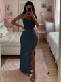 Sheath Spaghetti Applikasjoner Blonder Gulvlengde Strekk Crêpe Korsett Kjole