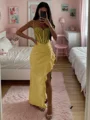 Sheath Spaghetti Applikasjoner Blonder Gulvlengde Strekk Crêpe Korsett Kjole