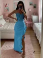 Sheath Spaghetti Applikasjoner Blonder Gulvlengde Strekk Crêpe Korsett Kjole