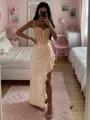 Sheath Spaghetti Applikasjoner Blonder Gulvlengde Strekk Crêpe Korsett Kjole