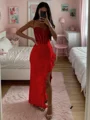 Sheath Spaghetti Applikasjoner Blonder Gulvlengde Strekk Crêpe Korsett Kjole
