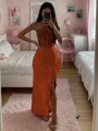 Sheath Spaghetti Applikasjoner Blonder Gulvlengde Strekk Crêpe Korsett Kjole