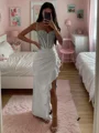 Sheath Spaghetti Applikasjoner Blonder Gulvlengde Strekk Crêpe Korsett Kjole