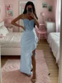 Sheath Spaghetti Applikasjoner Blonder Gulvlengde Strekk Crêpe Korsett Kjole