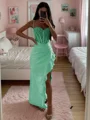 Sheath Spaghetti Applikasjoner Blonder Gulvlengde Strekk Crêpe Korsett Kjole