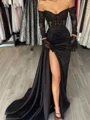 Sheath Sweetheart Lange ermer Applikasjoner Blonder Sweep/Børste train Silkeeaktig Sateng Korsett Kjole