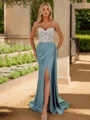 Sheath Spaghetti Applikasjoner Blonder Sweep/Børste train Sateng Kjole