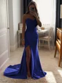 Sheath Silkeeaktig Sateng Paljett Sweetheart Ermeløs Bane-tog Kjoler