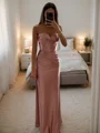 Sheath Sweetheart Plissert Gulvlengde Silkeeaktig Sateng Korsett Kjole