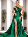 Sheath En skuldret Paljett Bane-tog Satin Kjole