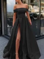 A-line kjole Bare Skuldre Sweep/Børste train Satin Ballkjole med Benspalte