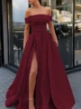 A-line kjole Bare Skuldre Sweep/Børste train Satin Ballkjole med Benspalte